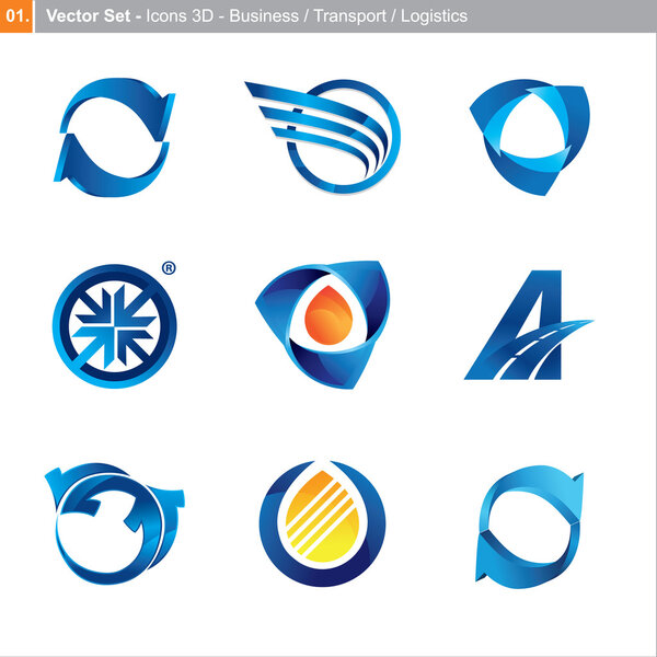 Векторные иконки: 3d комплект для бизнеса, транспорта, логистики
