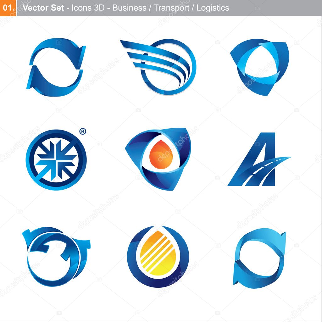 Vector icons: 3d set for business, transport, logistics