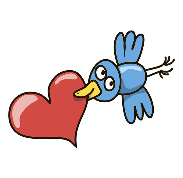 Oiseau Sourit Tenant Dans Son Bec Cœur — Image vectorielle