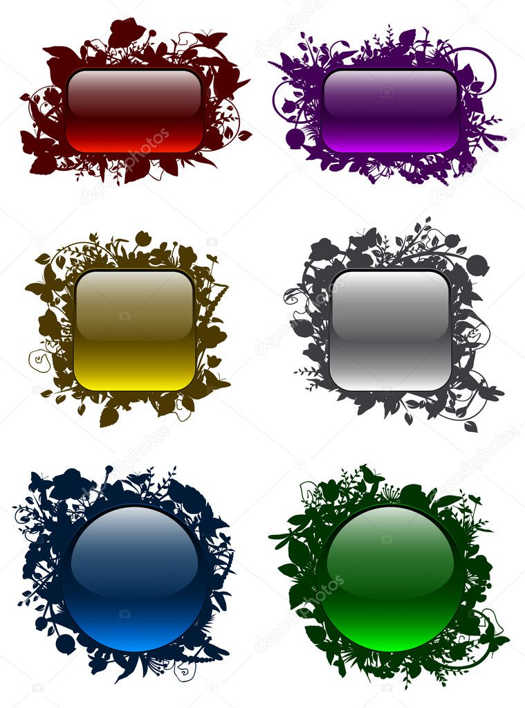 Glassy buttons in floral frames (set 1)