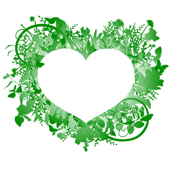 Coeur Cadre Avec Décorations Florales — Image vectorielle