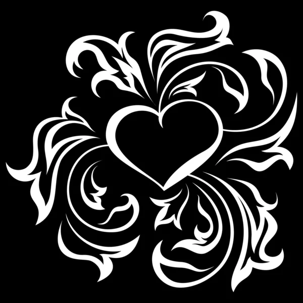 Corazón adornado 1 (sobre negro ) — Archivo Imágenes Vectoriales