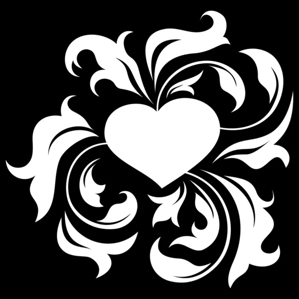 Süslü kalp 2 (siyah üzerine) — Stok Vektör