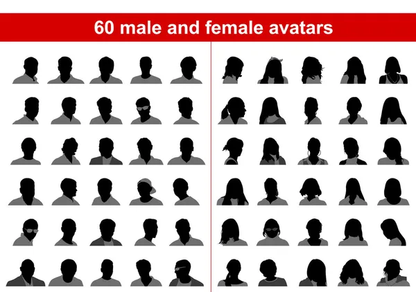 60 männliche und weibliche Avatare — Stockvektor