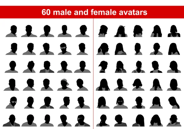 60 männliche und weibliche Avatare Stockillustration