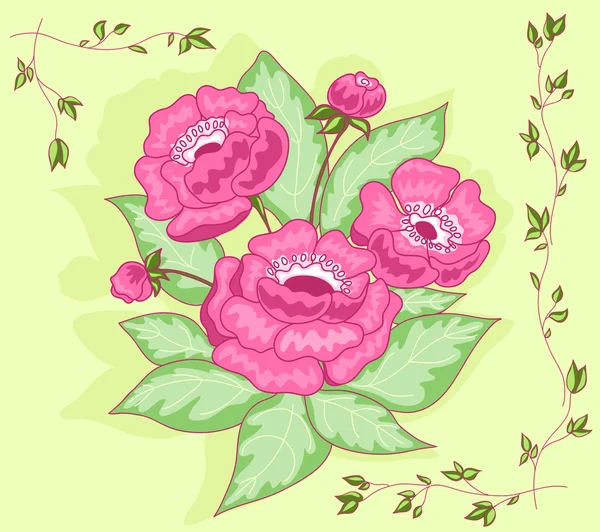 The pink flowers bouquet card. Vector illustration.