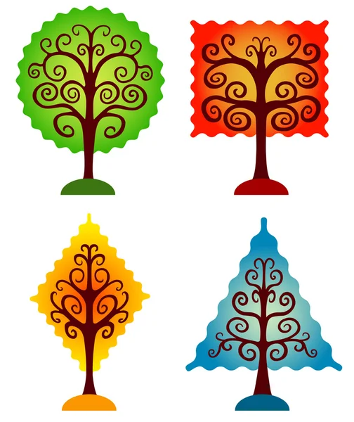 Set of geometrical trees. Stock Illustration