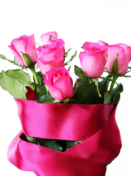 Fehér Alapon Rózsaszín Rózsa Csokor — Stock Fotó