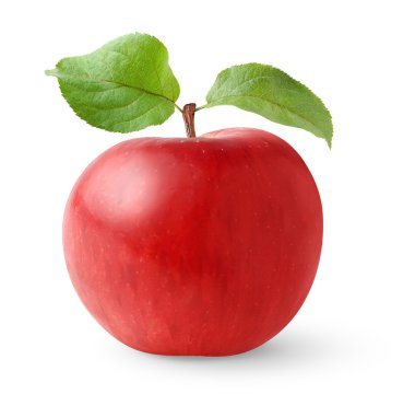 Yapraklı kırmızı elma