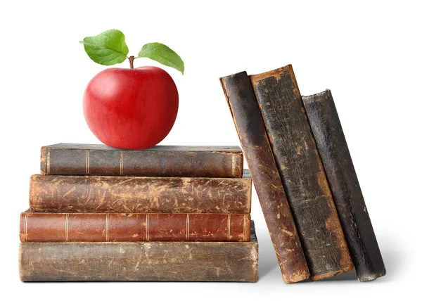 Staré knihy a apple — Stock fotografie