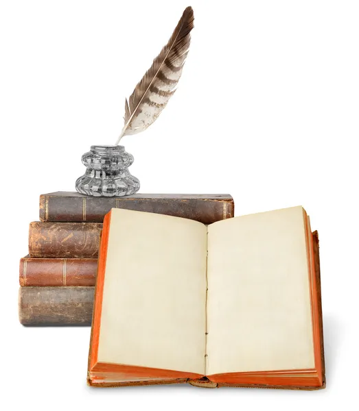 stock image Old books and inkstand
