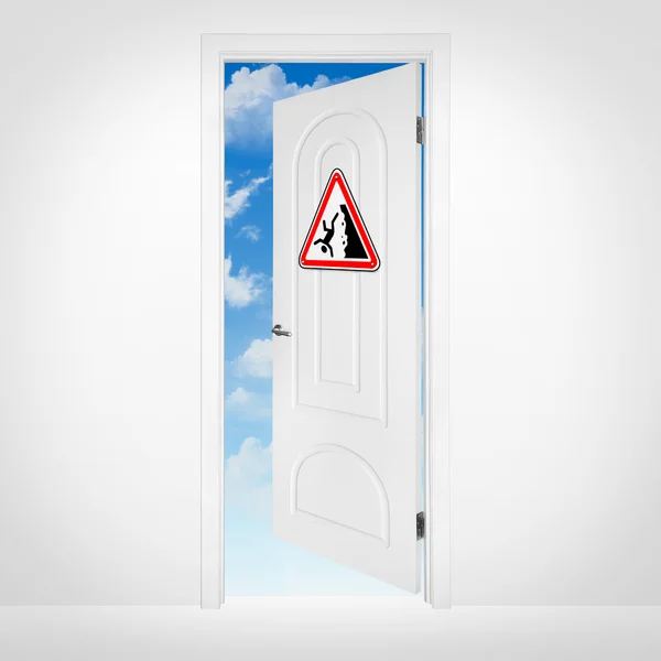 Відкриті Двері Блакитного Неба Знаком Небезпеки Ньому — стокове фото
