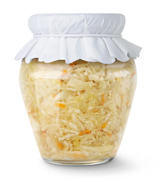 Marinated cabbage (sauerkraut) in glass jar — Stock Photo, Image