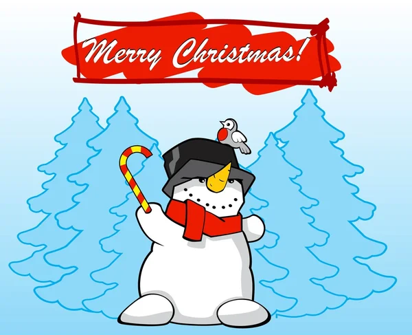Funny Snowman Karikatür Tarzı Vektör Çizim — Stok Vektör