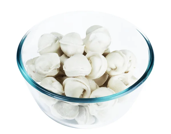 Frozen Dumplings Glass Bowl White Background — Stock Photo, Image