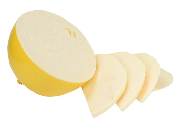 Ronde Hoofd Kaas Een Geel Vak Niet Geïsoleerd Witte Achtergrond — Stockfoto
