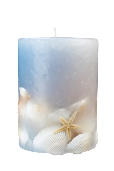 Candle Seashells Isolated White Background — Stock Photo, Image
