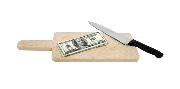 Bir kesme tahtası üzerinde para — Stok fotoğraf