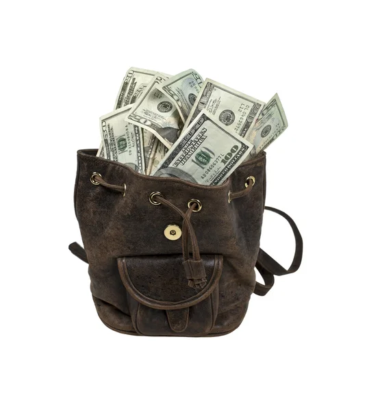 Mochila cheia de dinheiro — Fotografia de Stock