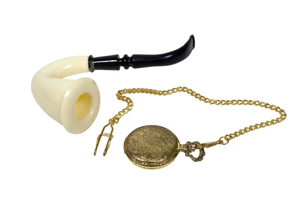 Calabash Pipe and Pocket Watch — Stock Photo, Image