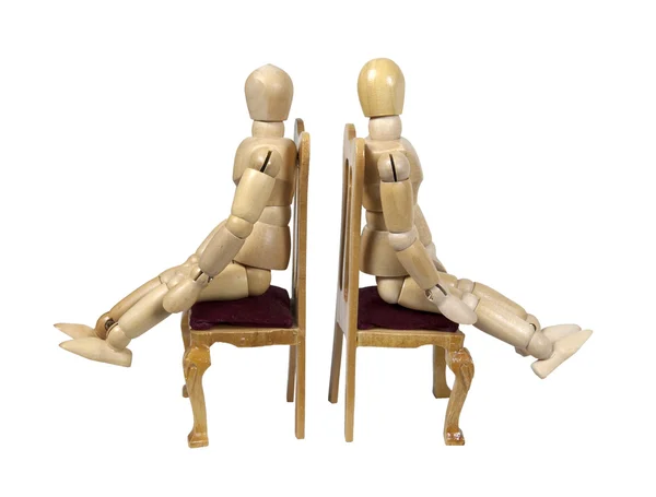 Disagreement Shown Two Sitting Chair Facing Away Each Other Path — Stock Photo, Image