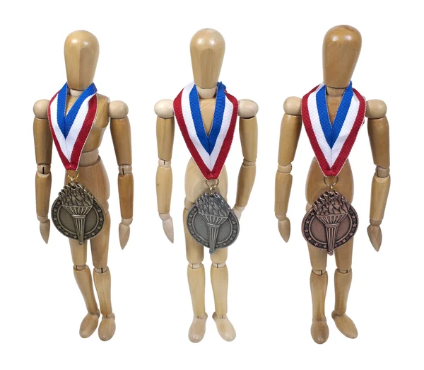 Modelos Que Usam Medalhões Ouro Prata Bronze Caminho Incluído — Fotografia de Stock