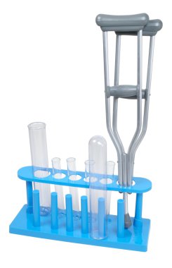 Dependent on chemicals shown by a set of crutches with test tubes - path included clipart