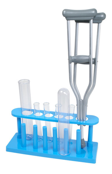 Dependent on chemicals shown by a set of crutches with test tubes - path included