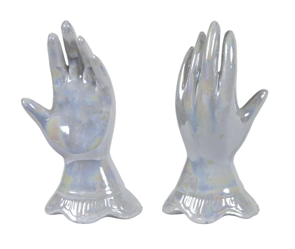 Glanzende Handschoenen Handen Met Sierlijke Curven Van Vingers Pad Opgenomen — Stockfoto