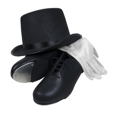 Leather tap shoes with a top hat with white gloves for a formal performance - path included clipart