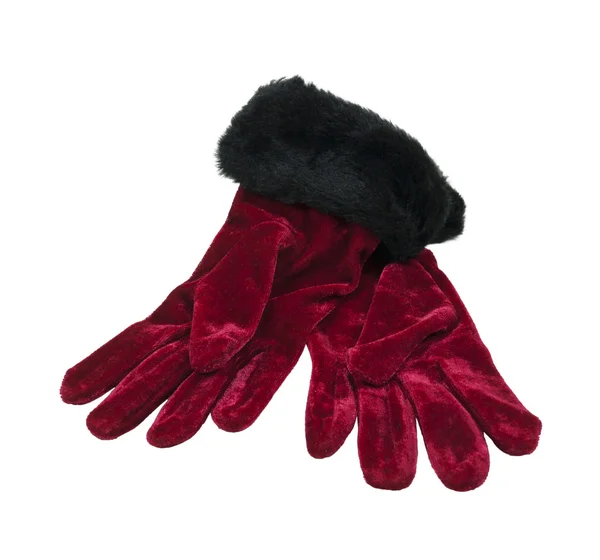 Rode fluwelen handschoenen — Stockfoto