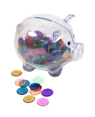 Piggy Bank Full of Colorful Chips clipart