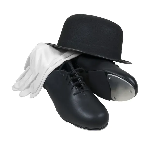 Chapéu Bowler com sapatos de torneira e luvas brancas — Fotografia de Stock