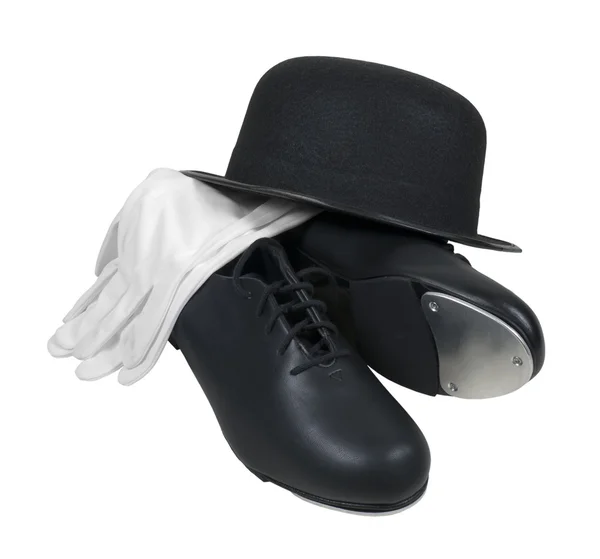 Tap ayakkabısı ve beyaz eldiven ile melon şapka Telifsiz Stok Imajlar