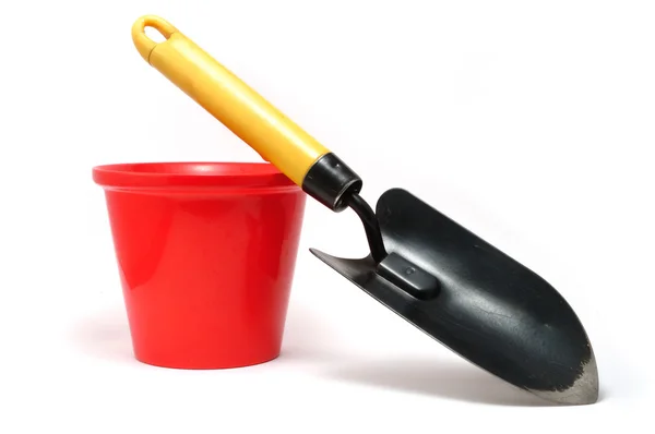 Garden Trowel and Red Flower Pot — Stock Photo, Image