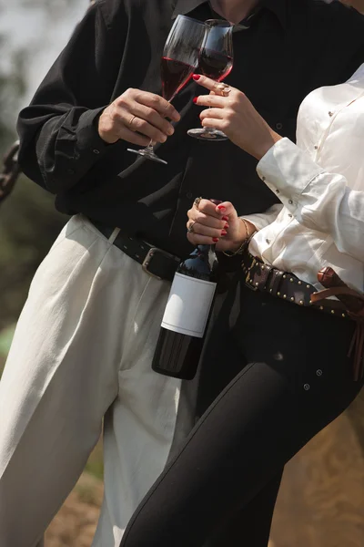 Hombre y mujer bebiendo vino — Foto de Stock