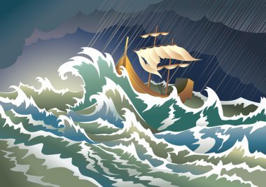 Ship sinking in the storm clipart