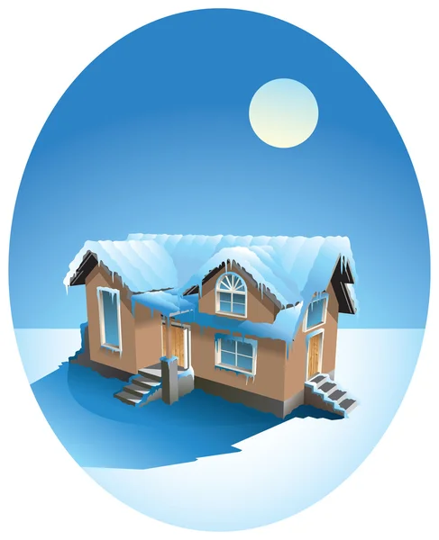 Sneeuw bedekte huis in de winter — Stockfoto
