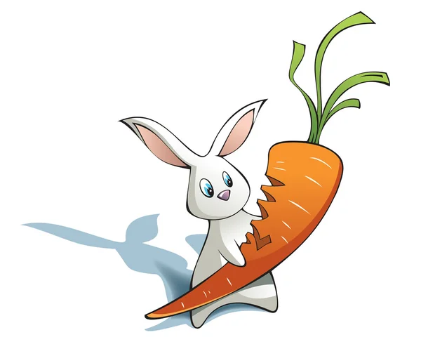 Маленький Кролик Держит Большую Морковку Грызущимся 2011 Иллюстрация Мультфильму — стоковое фото