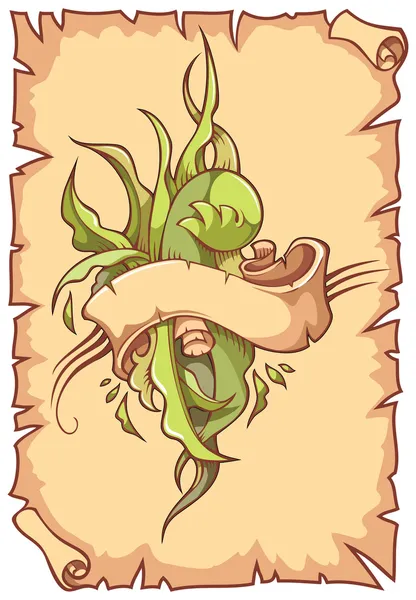 スクロール背景図の葉とねじれたリボン — ストック写真