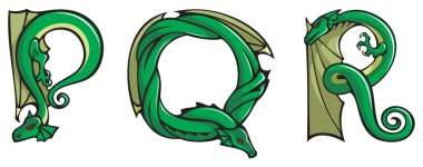 Dragons alphabet: PQR clipart