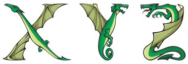 Dragons alphabet: XYZ clipart