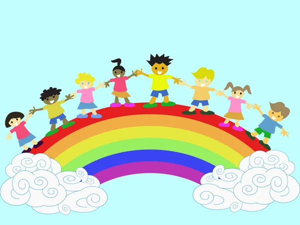 在彩虹上的孩子 — 图库矢量图片