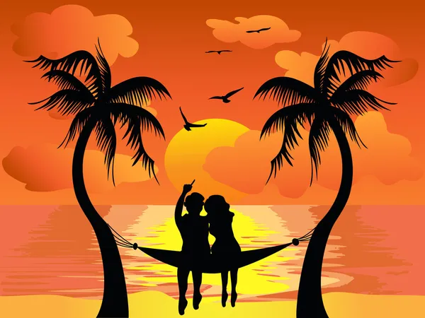 Lover watching sunset — Stock Vector