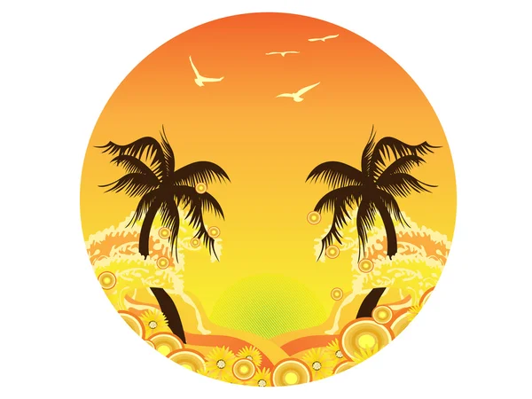 Runda Märket Palm Tree Sunset — Stock vektor