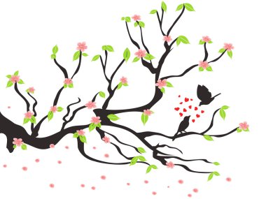 Loving birds on the spring plum tree clipart