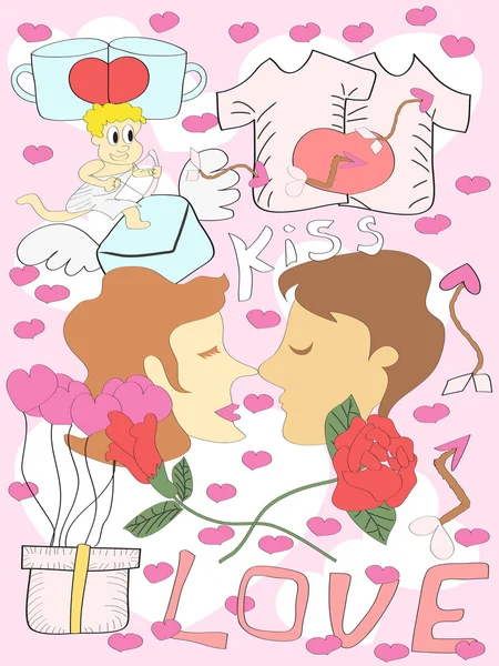 Colorato Doodle San Valentino Sfondo — Vettoriale Stock