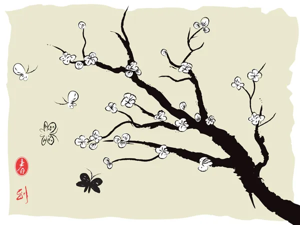 春梅の花の中国絵画 — ストックベクタ