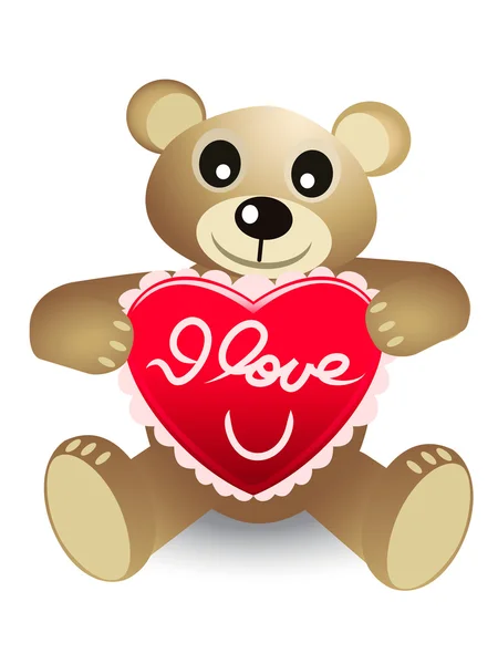 Cute Bear Red Heart — Stock Vector