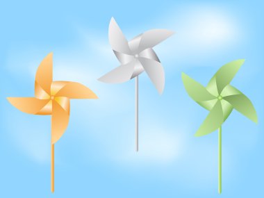 The background of paper windmill in blue sky clipart